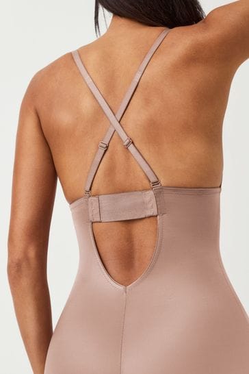 Spanx Suit Your Fancy Plunge Low-back Mid-thigh Bodysuit In Linen