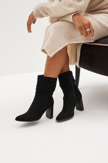 Black Forever Comfort® Heeled Slouch Midi Boots