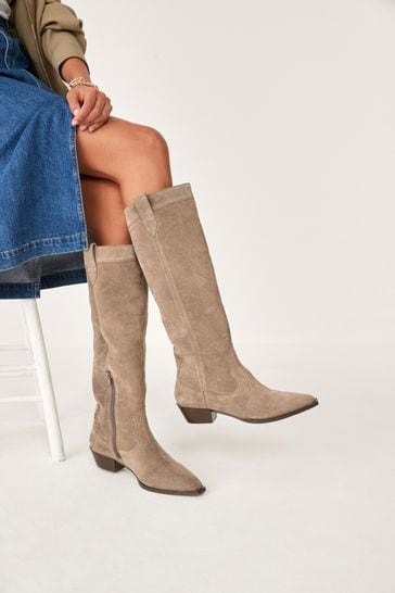 Buy Mink Brown Forever Comfort Stitched Detail Western Boots from Next Luxembourg
