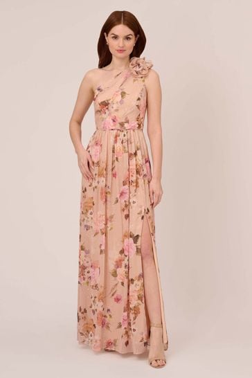 Adrianna Papell Pink One Shoulder Chiffon Gown