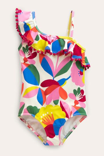 Boden Pink Frilly One Shoulder Swimsuit