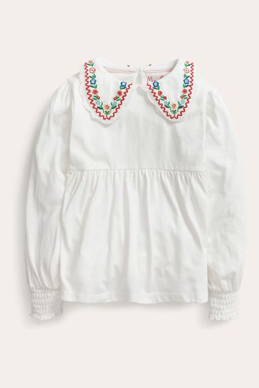 Boden White Collared Jersey Top