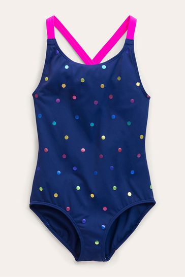 Boden Blue Cross-Back Printed Swimsuit