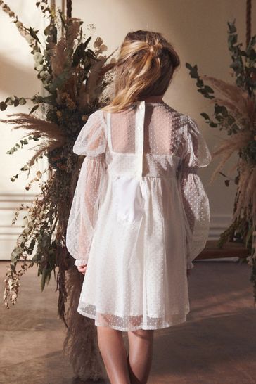 Buy Ivory Cream Shirred Mesh Dress 3 16yrs from Next Luxembourg