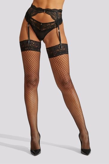 Ann Summers Black Fishnet Lace Top Stockings
