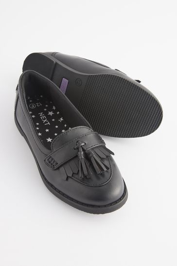 Buy Matt Black Standard Fit F School Leather Tassel Loafers from