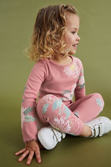 Kaufen Sie Rosa mit floralem Muster - Baumwollreiches Langarm-Ripp-T-Shirt  (3 Monate bis 7 Jahre) bei Next Deutschland