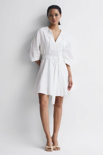 Reiss Cream Freida Relaxed Fit Self-Tie Mini Dress