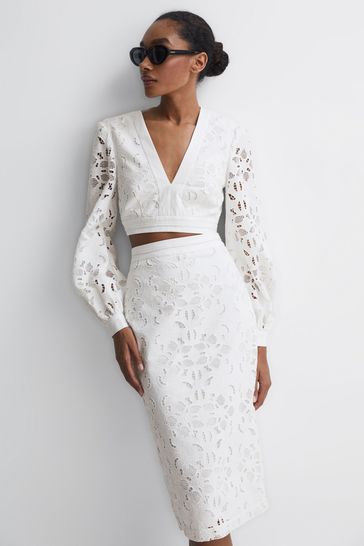 Buy Reiss White Immi Lace Co ord Pencil Skirt from Next Bahrain