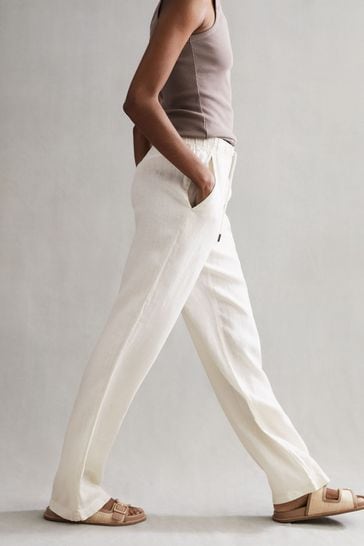 Buy Reiss Stone Cleo Linen Wide Leg Drawstring Trousers from Next