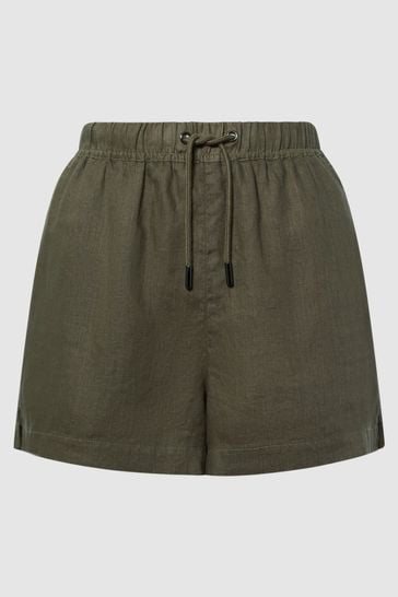 Buy Reiss Khaki Cleo Linen Drawstring Shorts from Next Luxembourg
