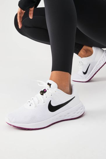 Nike White/Black Revolution 6 Running Trainers
