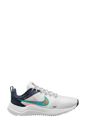 Nike White/Green Downshifter 12 Running Trainers