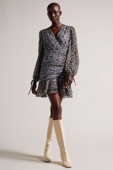 Buy Ted Baker Blue Cherela Printed Long Sleeves Mini Dress from