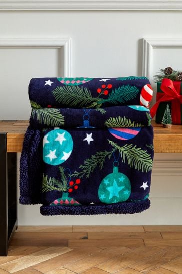 Buy Navy Blue Christmas Bright Bauble Fleece Throw from Next Denmark