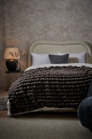 Charcoal Grey Coco Ribbed Faux Fur Throw