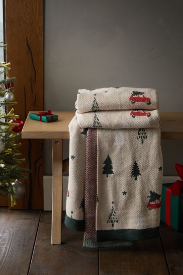 Buy Natural Knitted Christmas Graphic Throw from Next Ireland