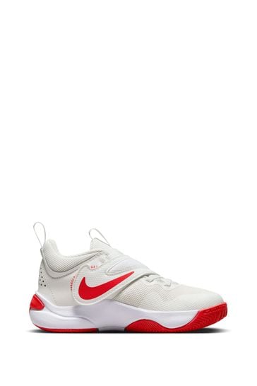 Nike White Red Team Hustle D 11 Junior Basketball Trainers
