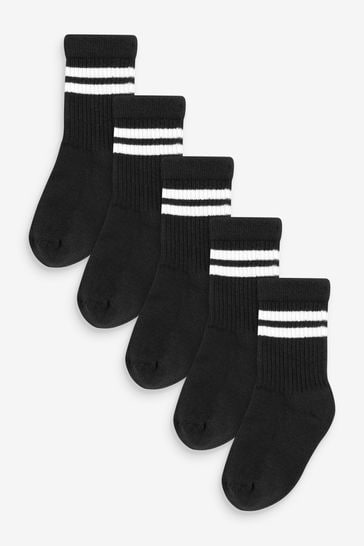 Black Cushioned Footbed Ribbed Socks 5 Pack