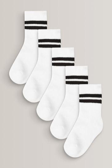 White Cushioned Footbed Cotton Rich Ribbed Socks 5 Pack