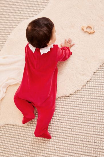Buy Red Velour Collared Baby Sleepsuit 0mths 3yrs from Next