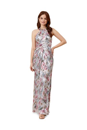 Calvin klein draped chiffon halter gown shop