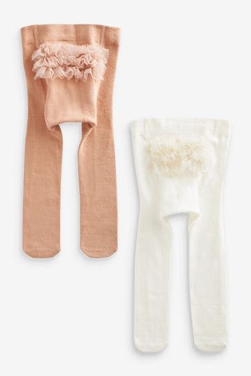 Pink/Cream Baby Tights 2 Pack (0mths-2yrs)