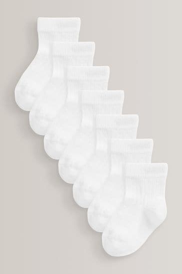 White 7 Pack Rib Baby Socks (0mths-2yrs)