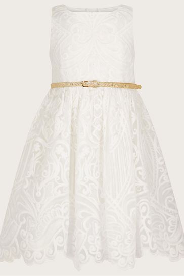 Buy Monsoon White Gold Alea Soft Lace Dress from Next Luxembourg