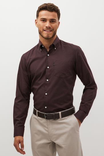 Chocolate Brown Slim Fit Easy Iron Button Down Oxford Shirt
