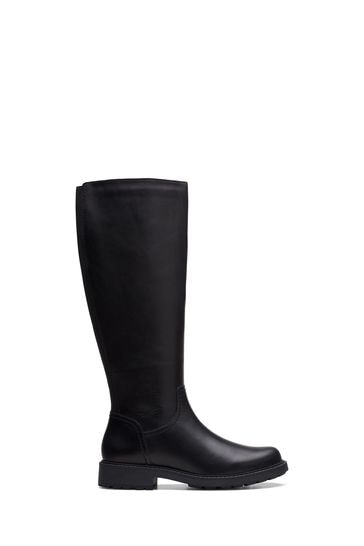 Clarks flat black boots best sale