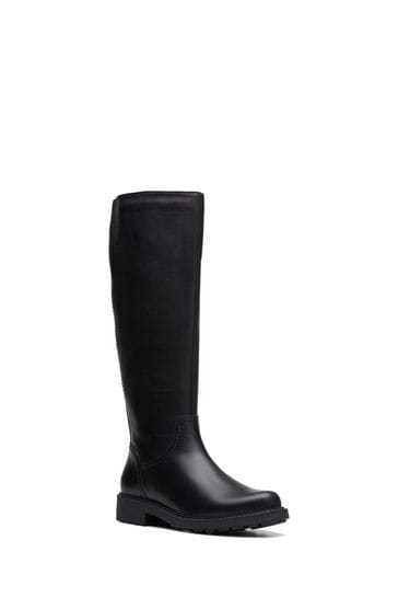 Clarks black leather knee high boots online