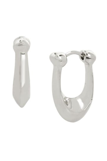 COACH Silver Tone Signature C Huggie Earrings