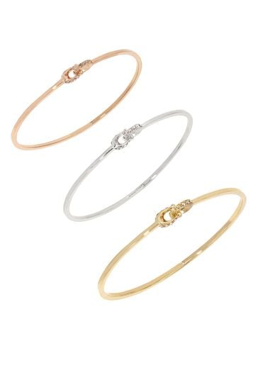 COACH Gold Tone Interlocking Signature C Stone Bangle Bracelet Set