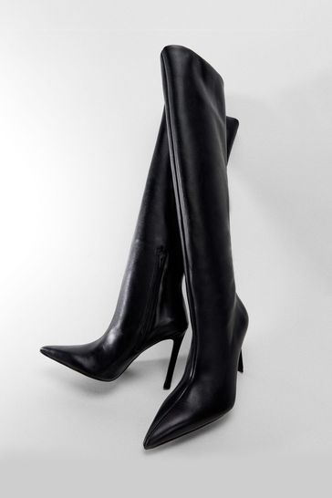 Buy Mango Black High Heel Leather Boots from the Next UK online shop