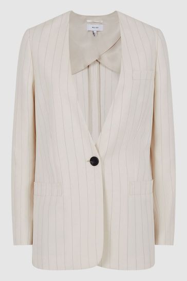 Buy Reiss White Arleth Collarless Pinstripe Blazer from Next Singapore