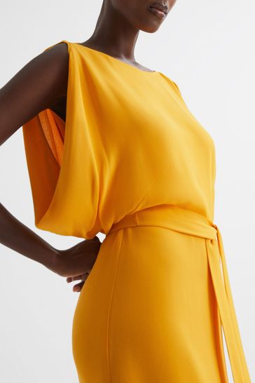 Reiss Yellow Kalea Split Sleeve Midi Dress