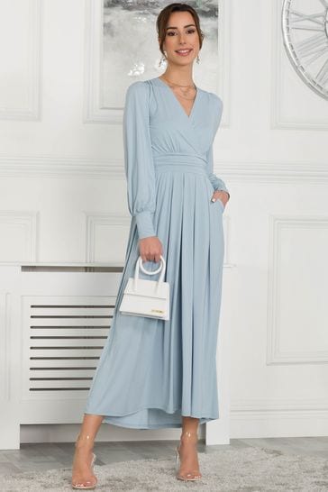 Wedding guest long deals sleeve maxi dress