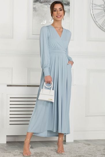 Jolie Moi Blue Rashelle Jersey Long Sleeve Maxi Dress