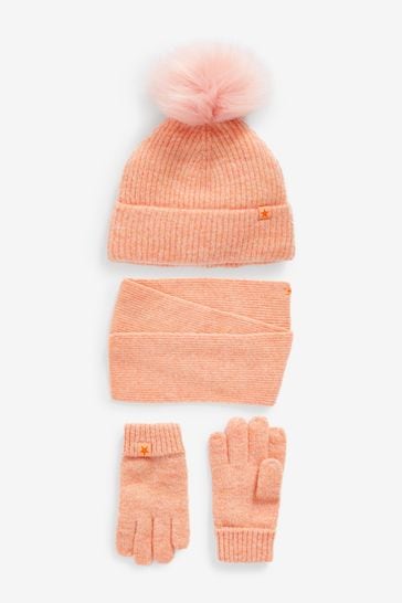 Peach Pink Hat, Gloves And Scarf Set (3-16yrs)