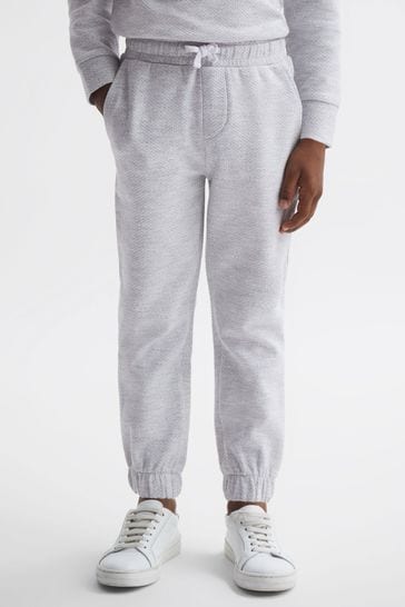 Reiss Soft Grey Hector Senior Textured Drawstring Joggers