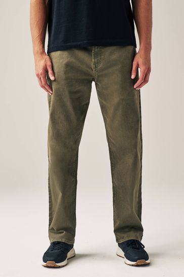 Green Khaki Relaxed Fit Coloured Stretch Jeans