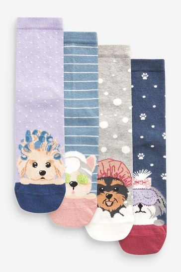 Grey/Purple Dog Spa Ankle Socks 4 Pack