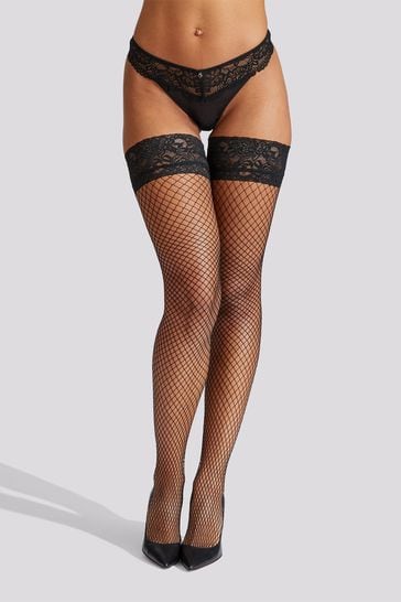 Ann Summers Black Lace Top Fishnet Hold-Ups