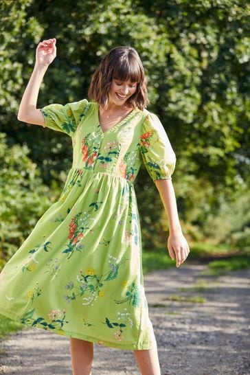 Buy FatFace Green National Forest Fleur Floral Midi Dress from