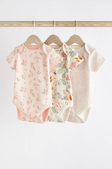 Buy Pale Pink Floral Bunny Baby Short Sleeve Bodysuits 3 Pack from