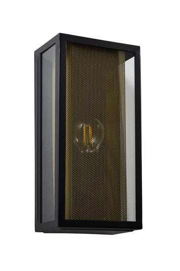 BHS BlackBrown Cuba E27 Box Lantern with Mesh Insert