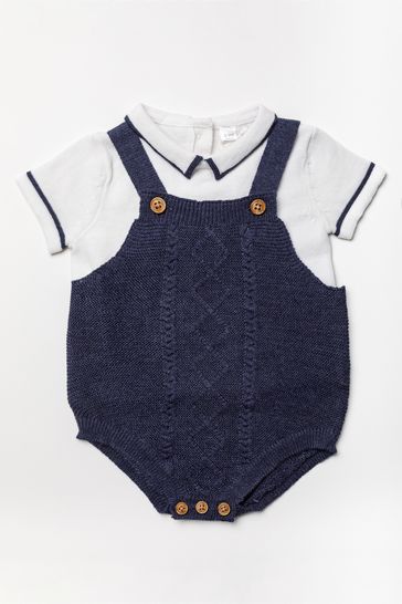 Rock-A-Bye Baby Boutique Blue Knitted Cotton Romper And Top Set