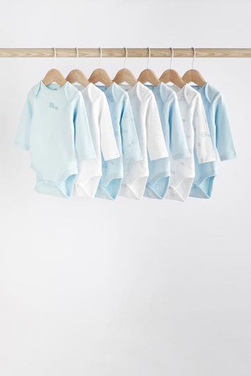 Pale Blue 7 Pack Long Sleeve Baby Bodysuits
