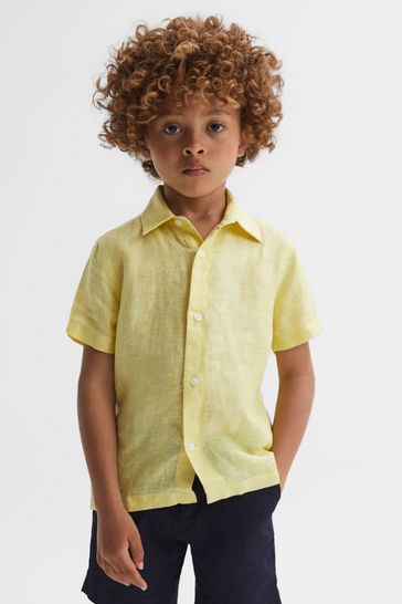 Buy Reiss Lemon Holiday Senior Short Sleeve Linen Shirt from Next Kuwait